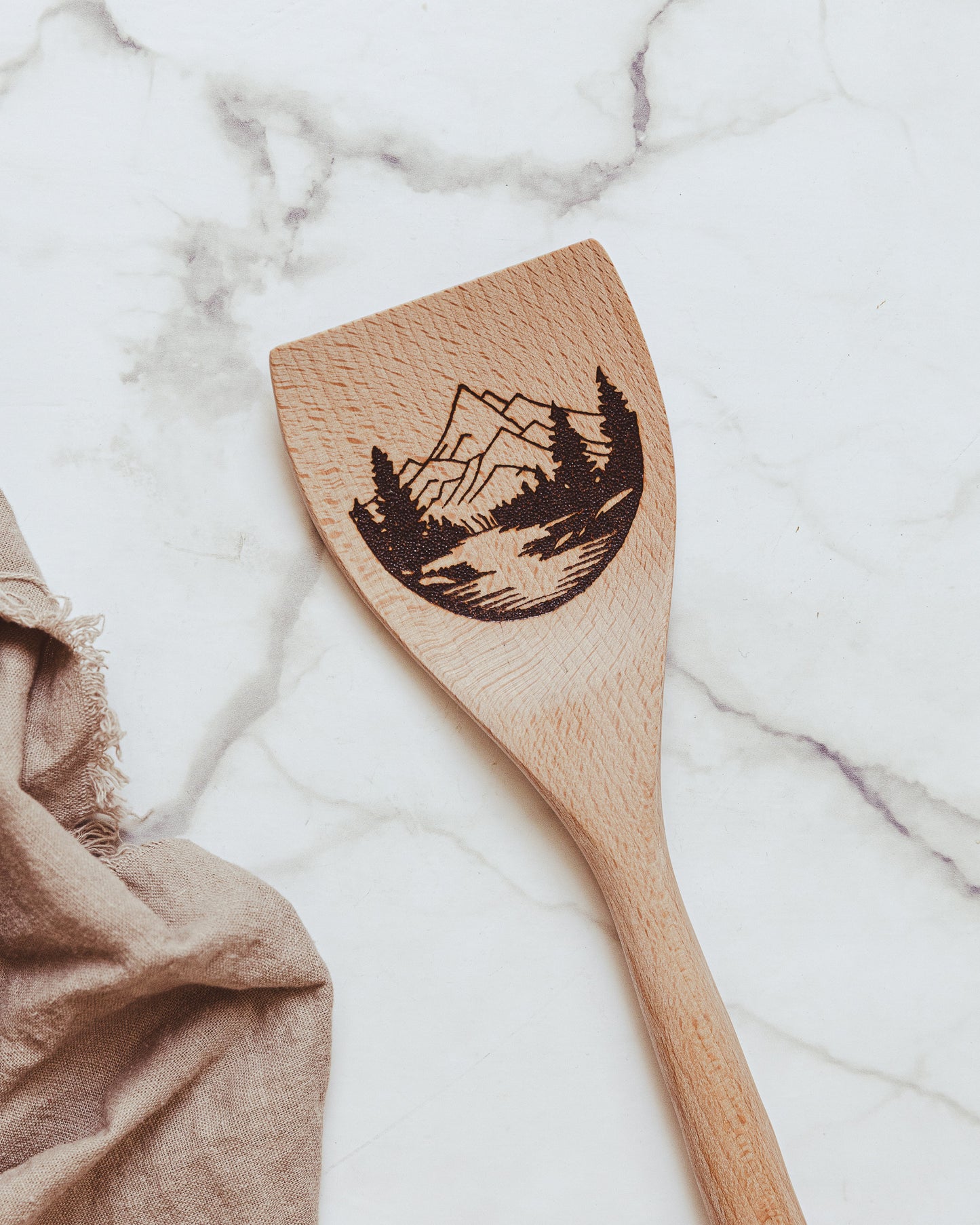Hand Burned Wooden Spatula - Mountains