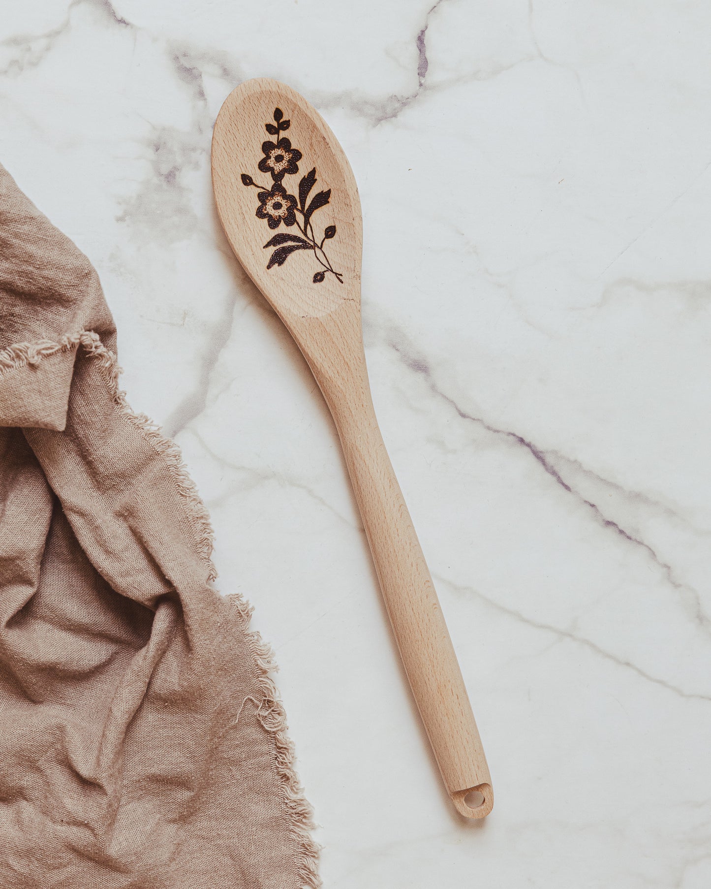 Hand Burned Wooden Spoon - Flowers
