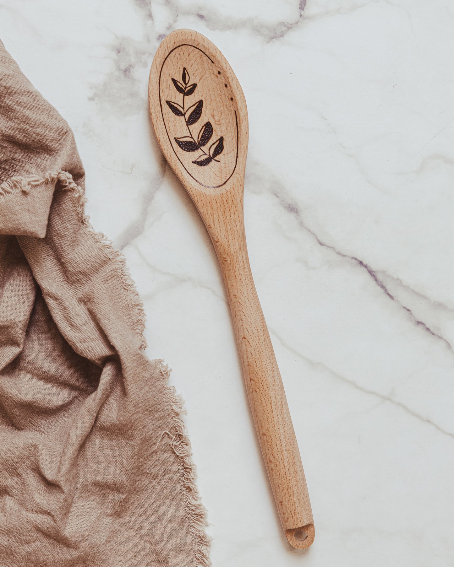 Hand Burned Wooden Spoon - Leaves