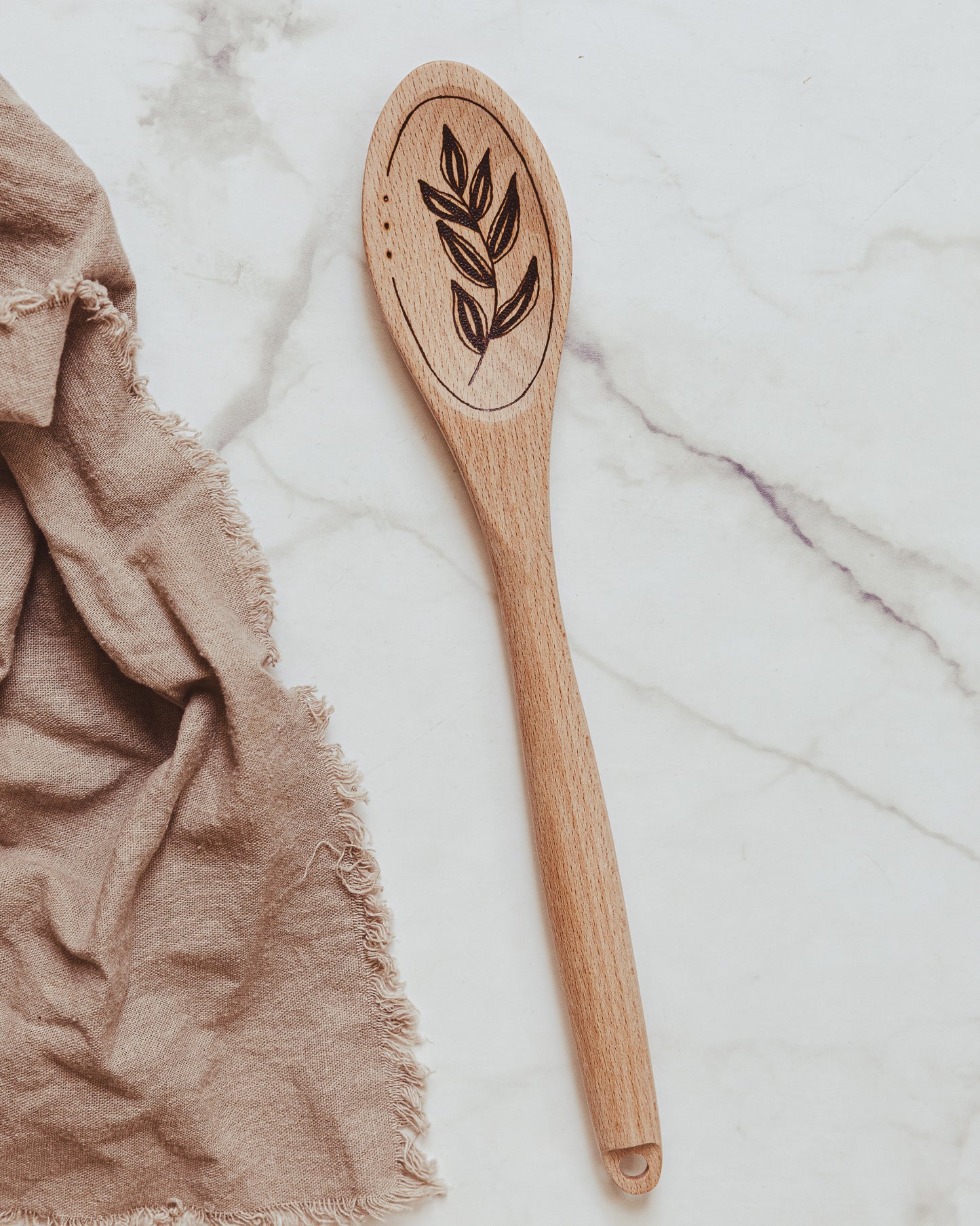 Hand Burned Wooden Spoon - Leaves