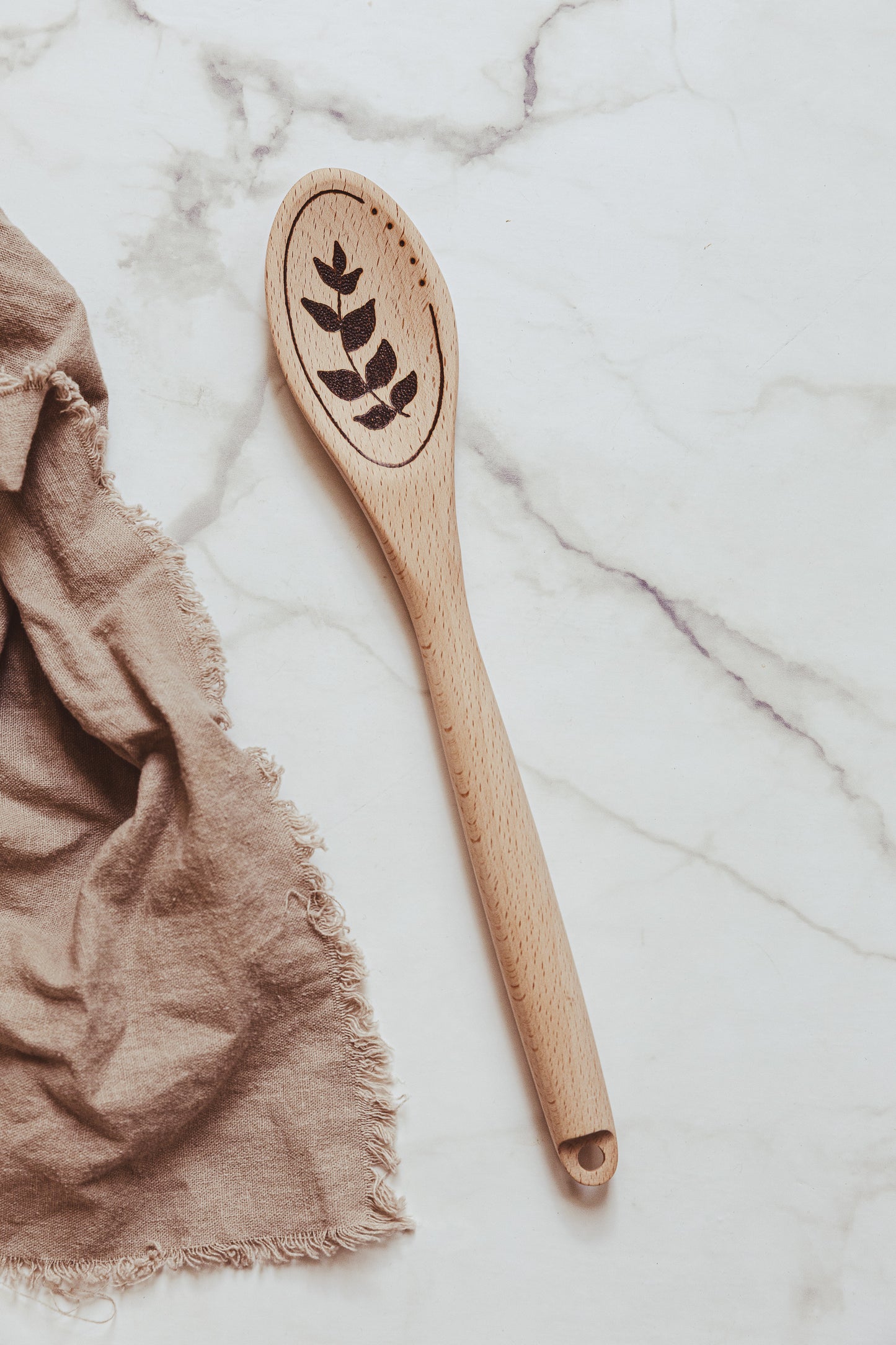 Hand Burned Wooden Spoon - Leaves