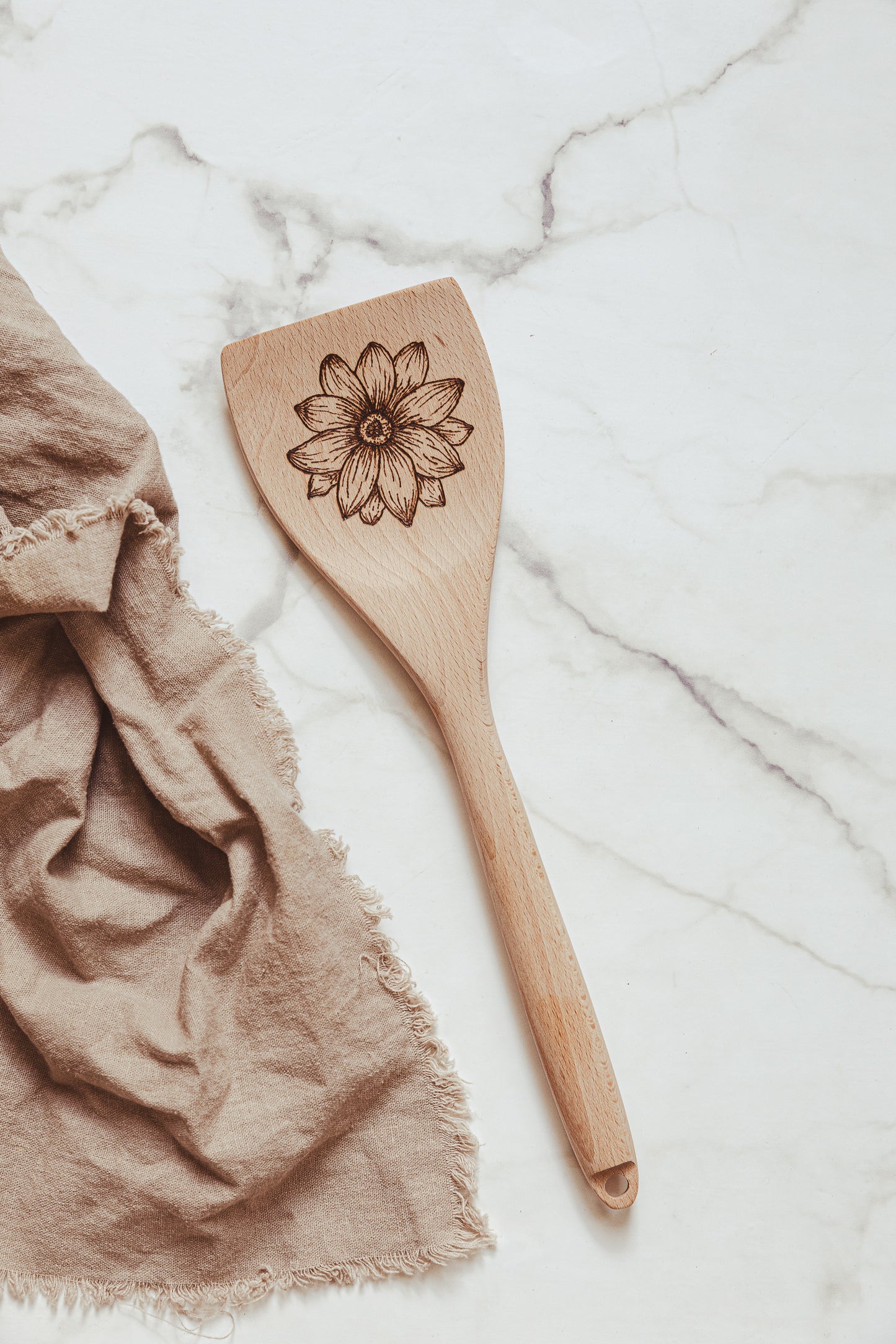 Hand Burned Wooden Spatula - Flower - PREORDER
