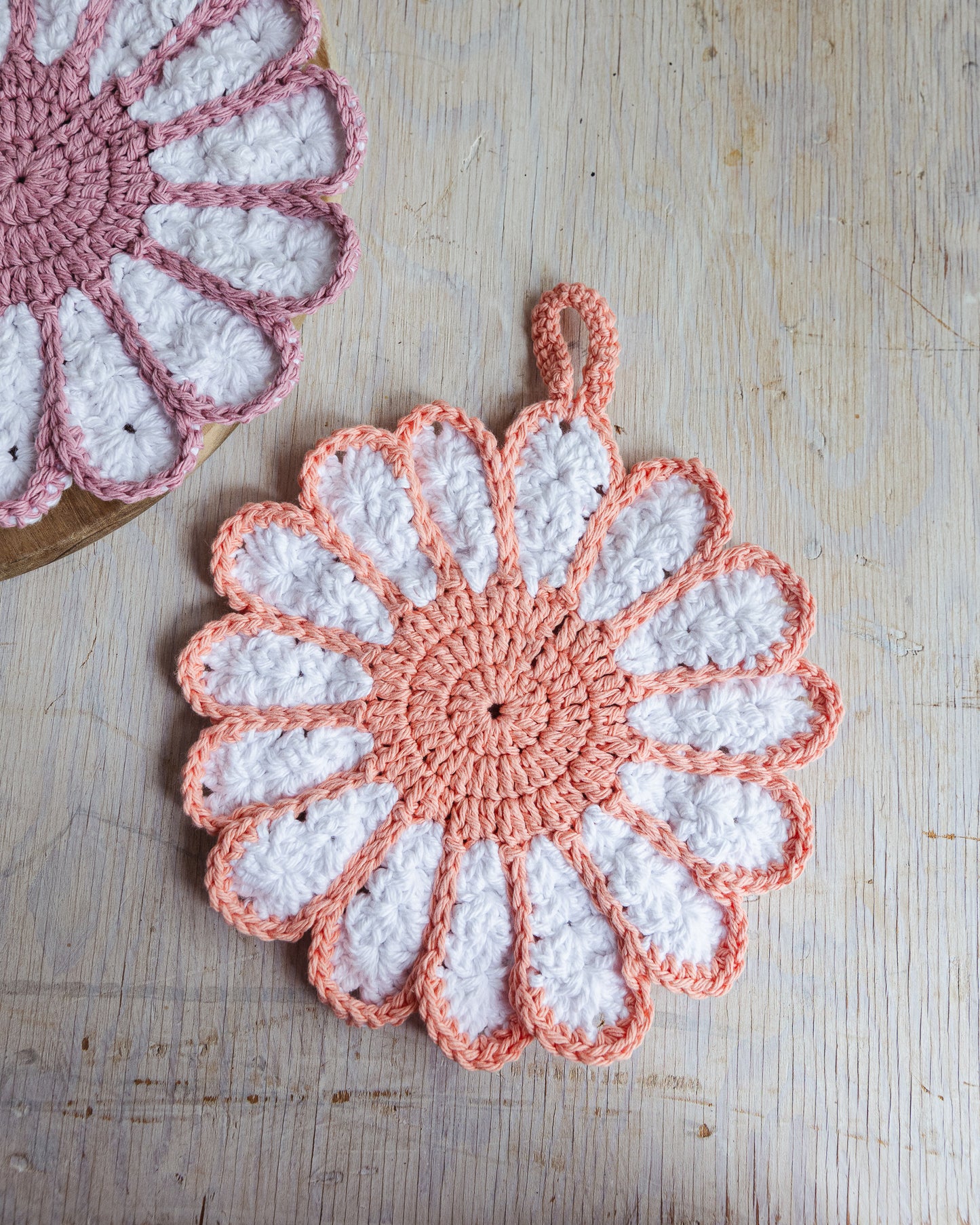 Cotton Pot Holder - Coral Flower