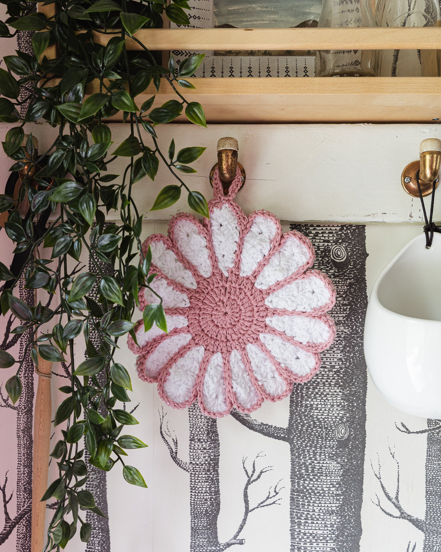 Cotton Pot Holder - Coral Flower