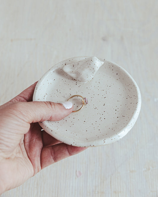 Bird Trinket Dish - White Speckled