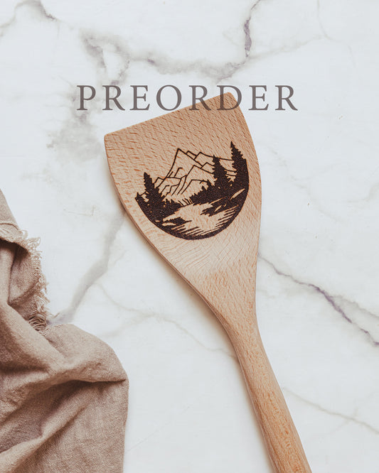 Hand Burned Wooden Spatula - Mountains - PREORDER