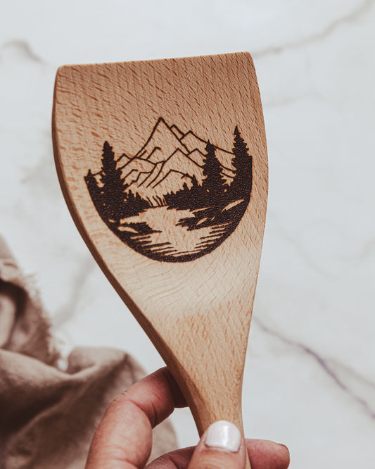 Hand Burned Wooden Spatula - Mountains
