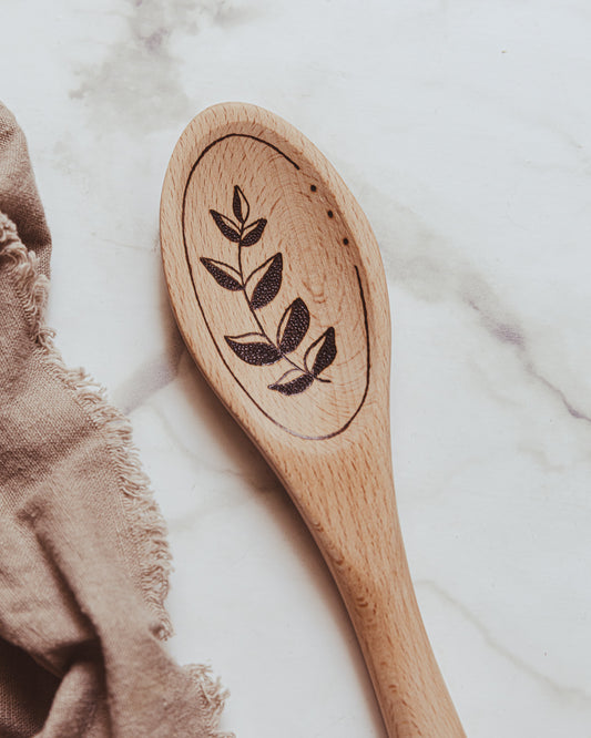 Hand Burned Wooden Spoon - Leaves