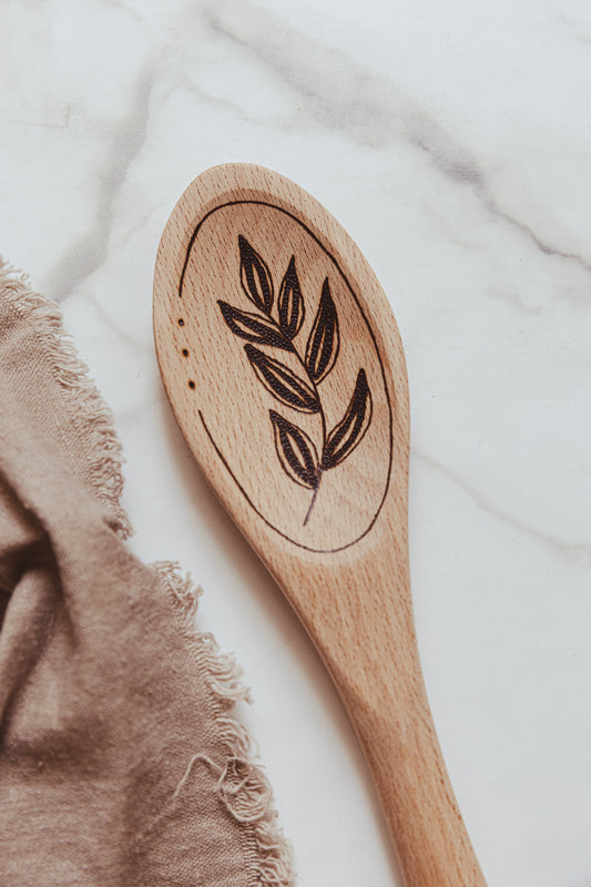 Hand Burned Wooden Spoon - Leaves