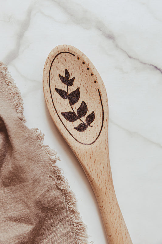 Hand Burned Wooden Spoon - Leaves