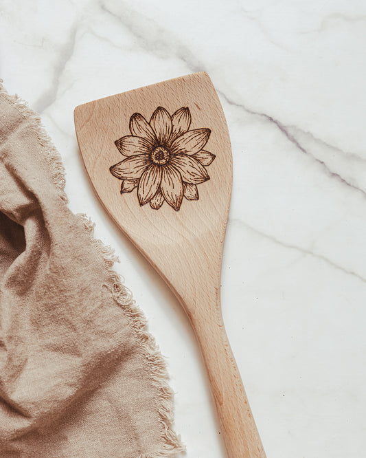 Hand Burned Wooden Spatula - Flower