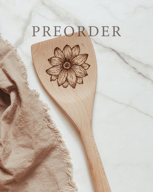 Hand Burned Wooden Spatula - Flower - PREORDER